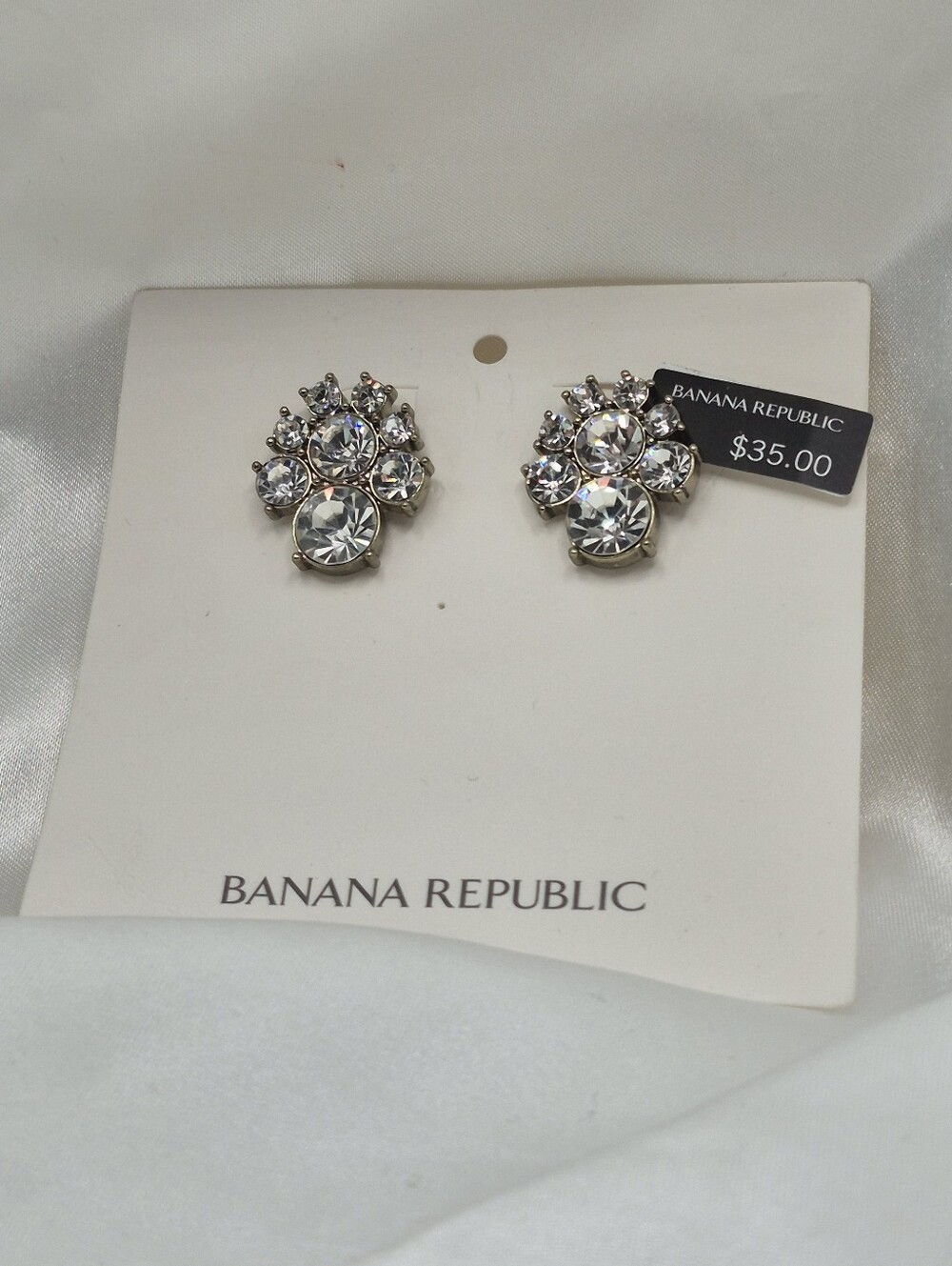 New With Tag Banana Republic Silver-Tone Clear Crystal Cluster Stud Earrings NWT